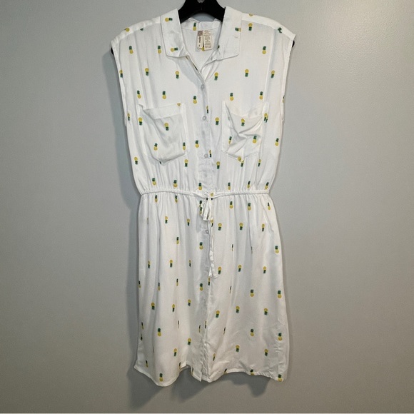 JAPNA Pineapple Sleeveless Button down White Shirt Dress - Picture 1 of 7